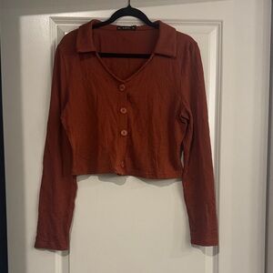 Zaful Rust Button-Up Crop Shirt